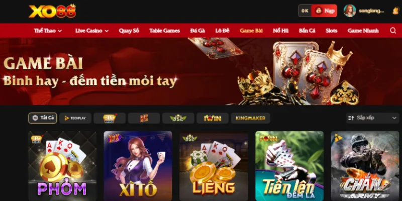 Game bài XO88 đa dạng thể loại đáp ứng tốt nhu cầu người chơi