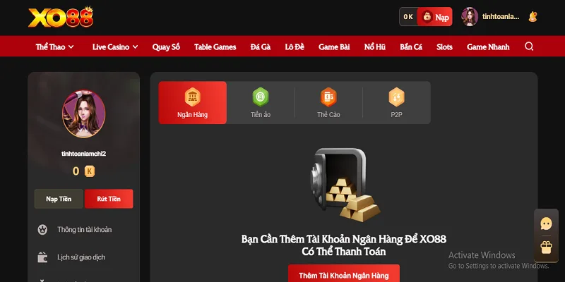 Rút tiền XO88 Win đa dạng phương thức, thủ tục đơn giản