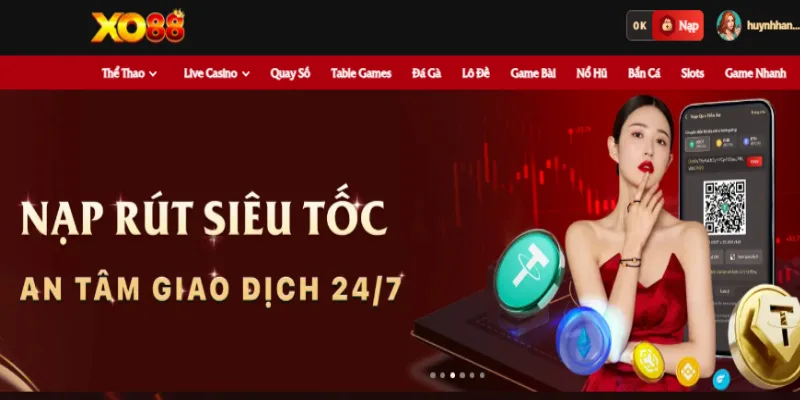 Nhà cái XO88 có chính sách nạp rút tiền nhanh chóng